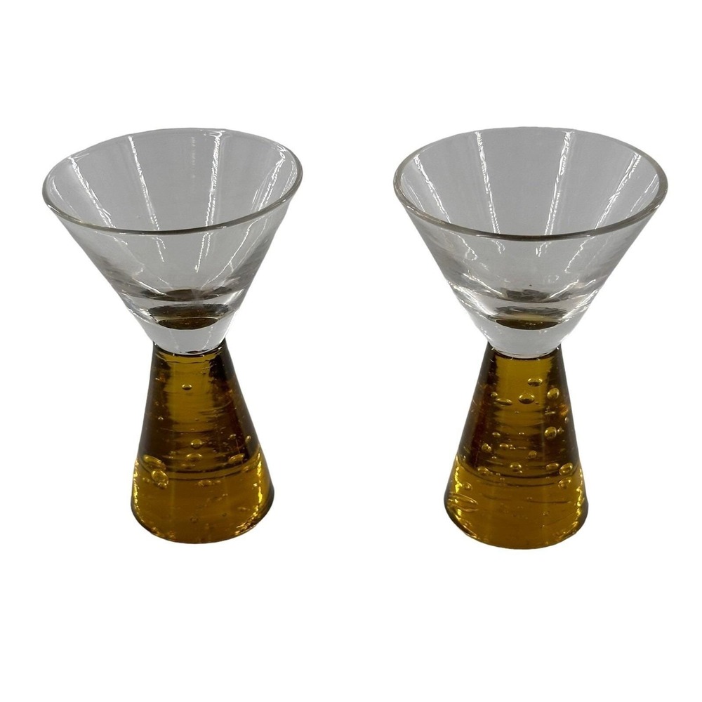 Mini Amber Bubble Glass Martini Aperitif Glasses Set of 2 MCM Barware 4" Shot